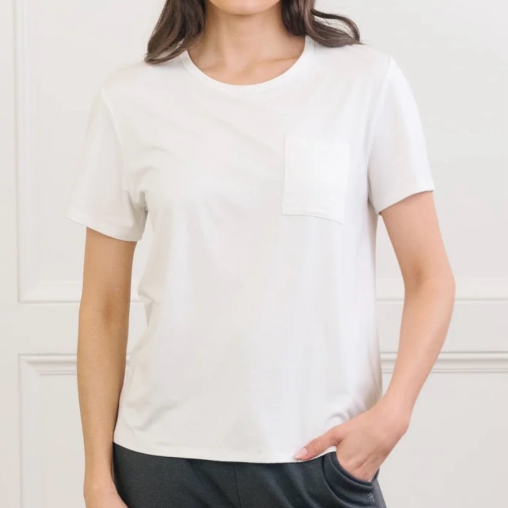 COZY EARTH Women's Ivory Stretch-Knit Bamboo Lounge Tee